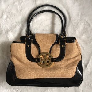 Tory Burch woven black patent leather purse